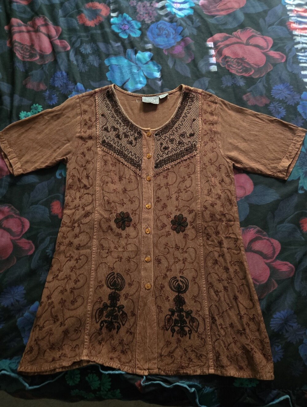Vintage Whimsigoth Tie Back Embroidered Blouse